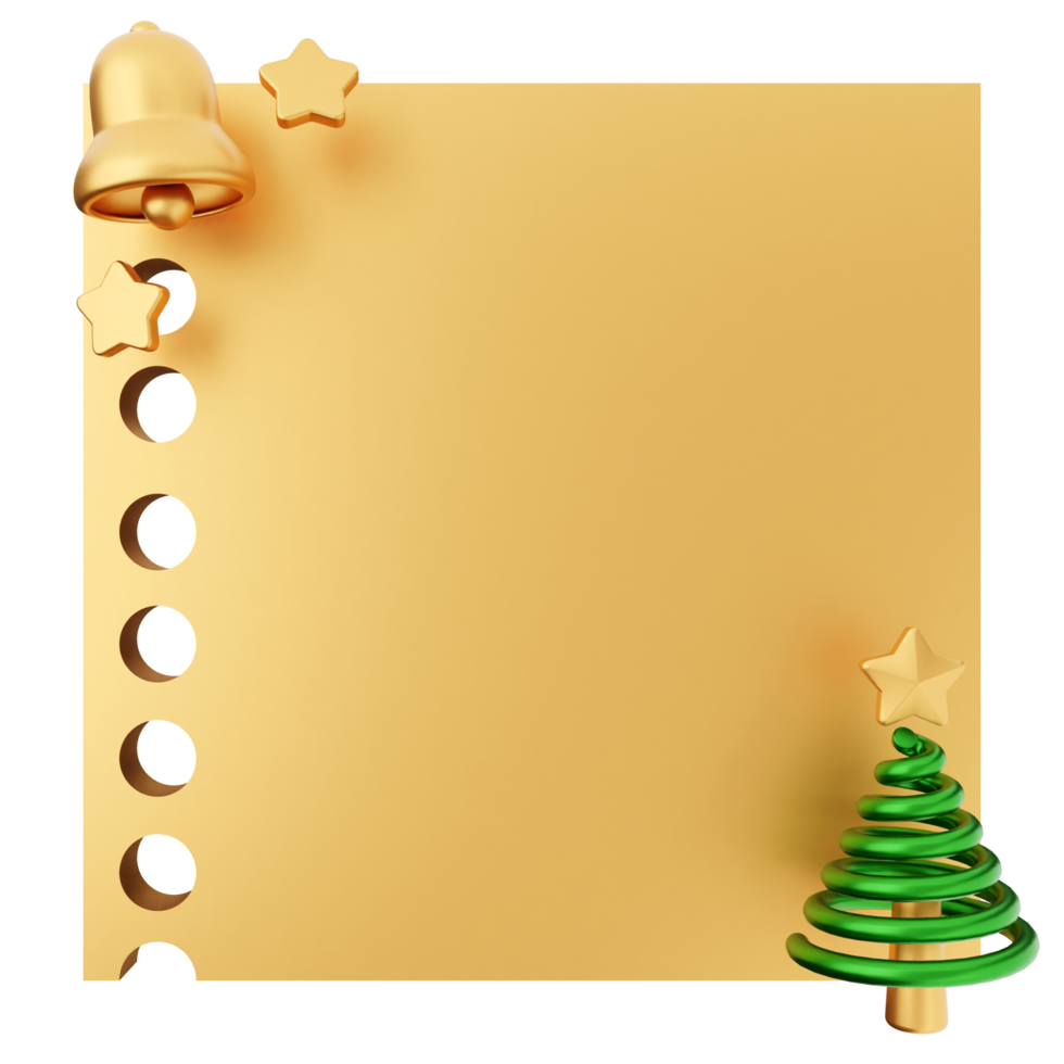 A golden paper with a christmas tree and bells png