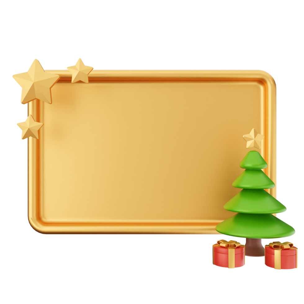 Golden christmas tree with star and gift box on black background png
