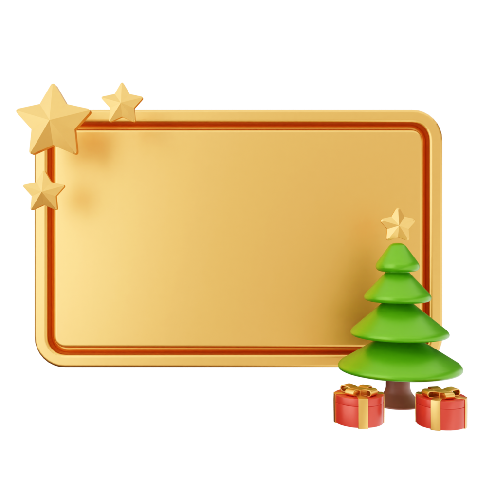 Christmas tree and gold frame with stars png