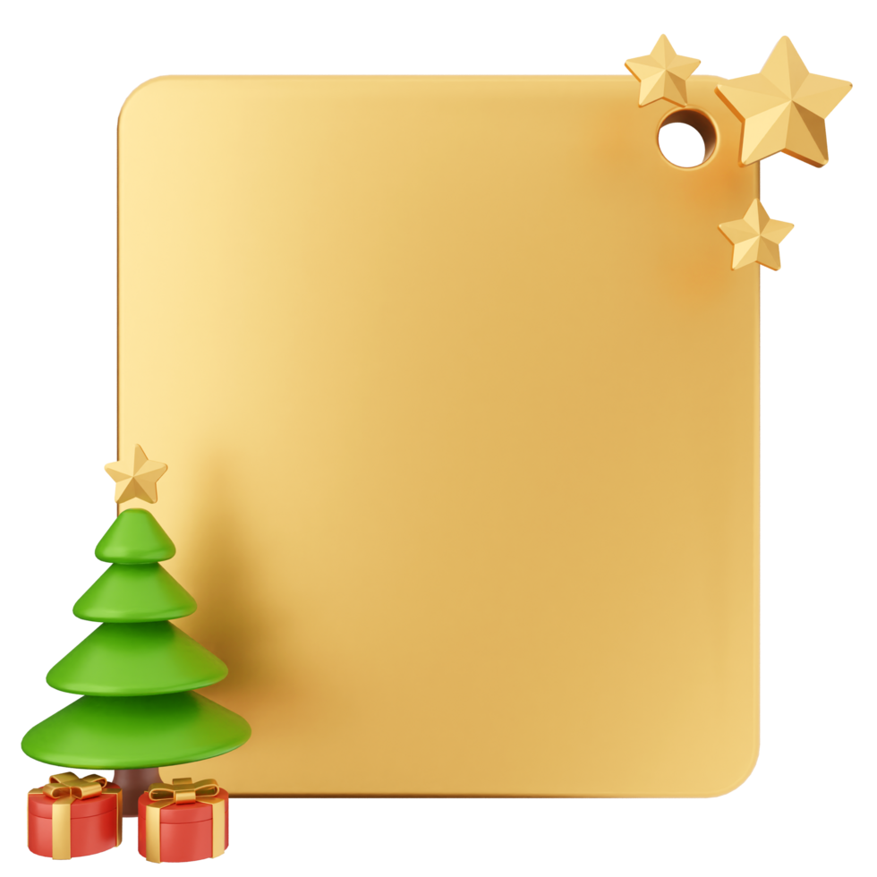 A golden christmas tree and a blank card with stars png