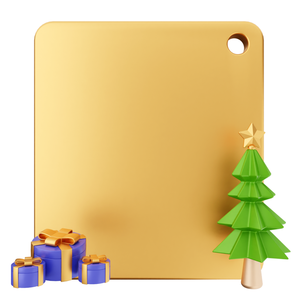 A golden christmas tree and presents on a black background png