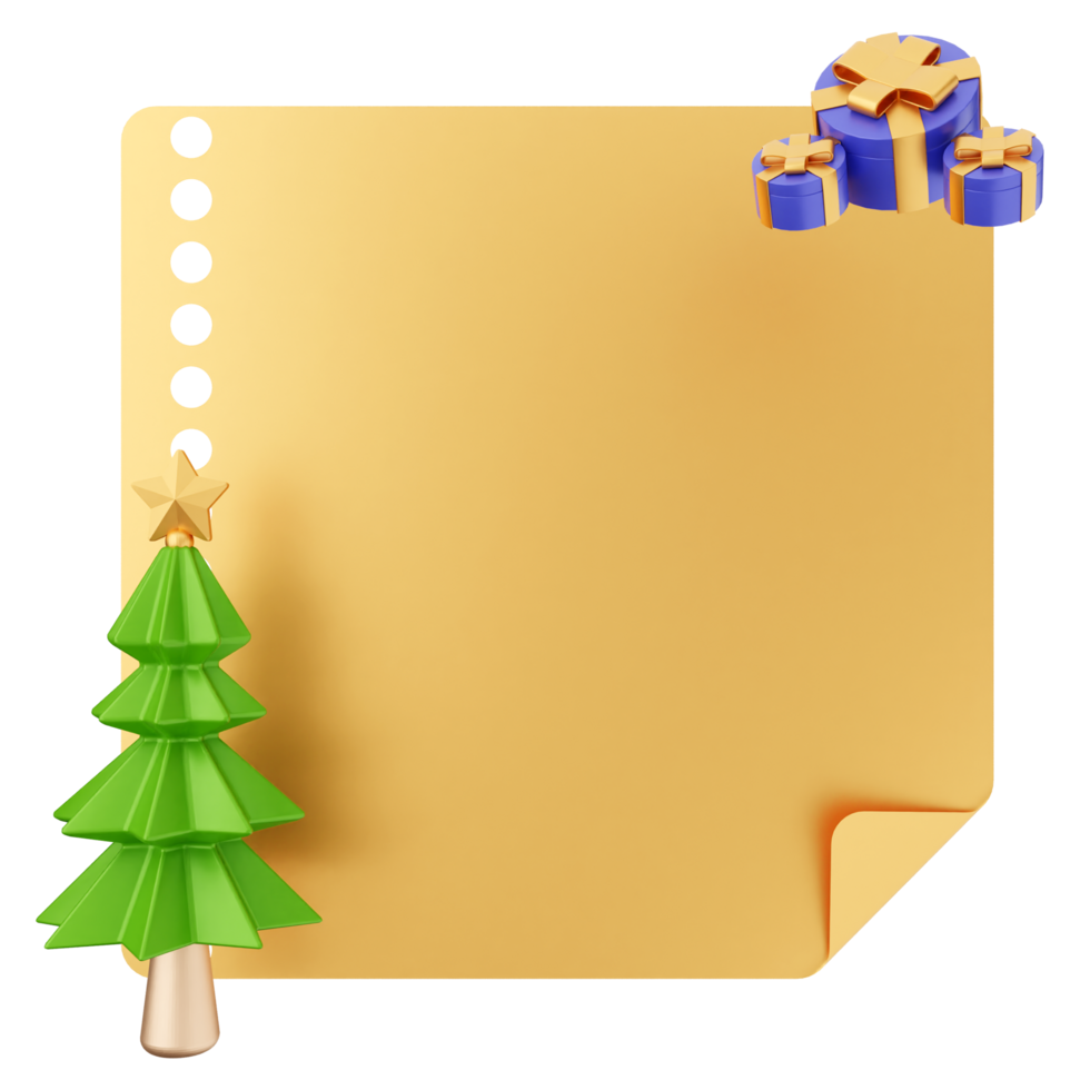 A paper note with a christmas tree and presents png