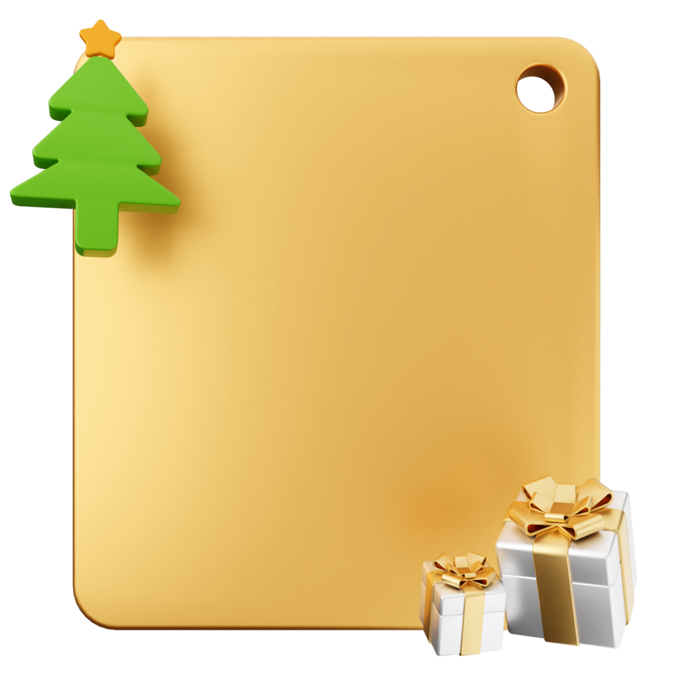 A golden christmas tree and presents on a blank board png