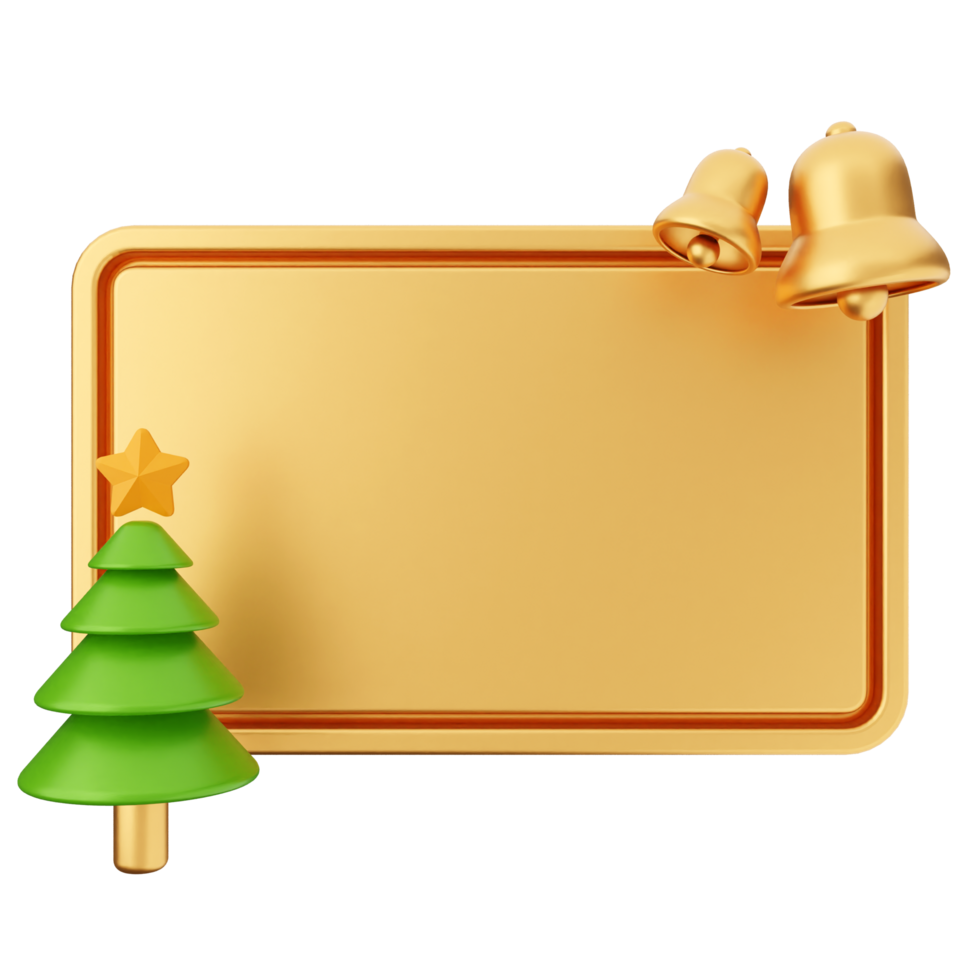 Christmas tree and bells on a gold sign png