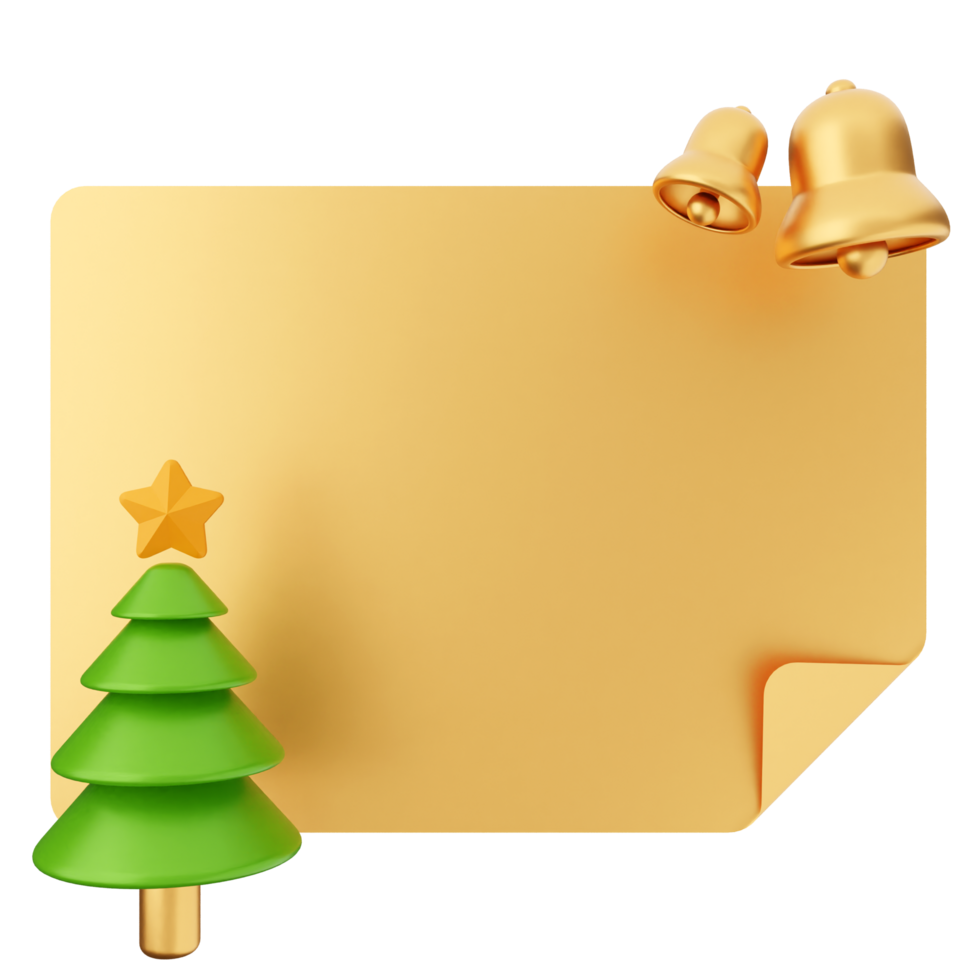 A golden christmas tree and bells on a blank paper png