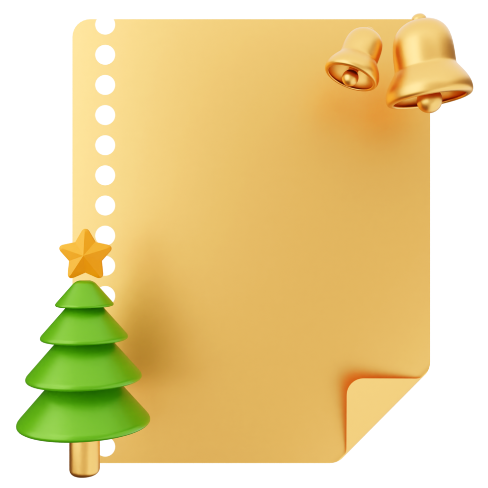 Christmas tree and bells on a paper sheet png