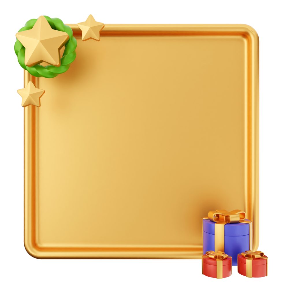 A golden frame with presents and a star png