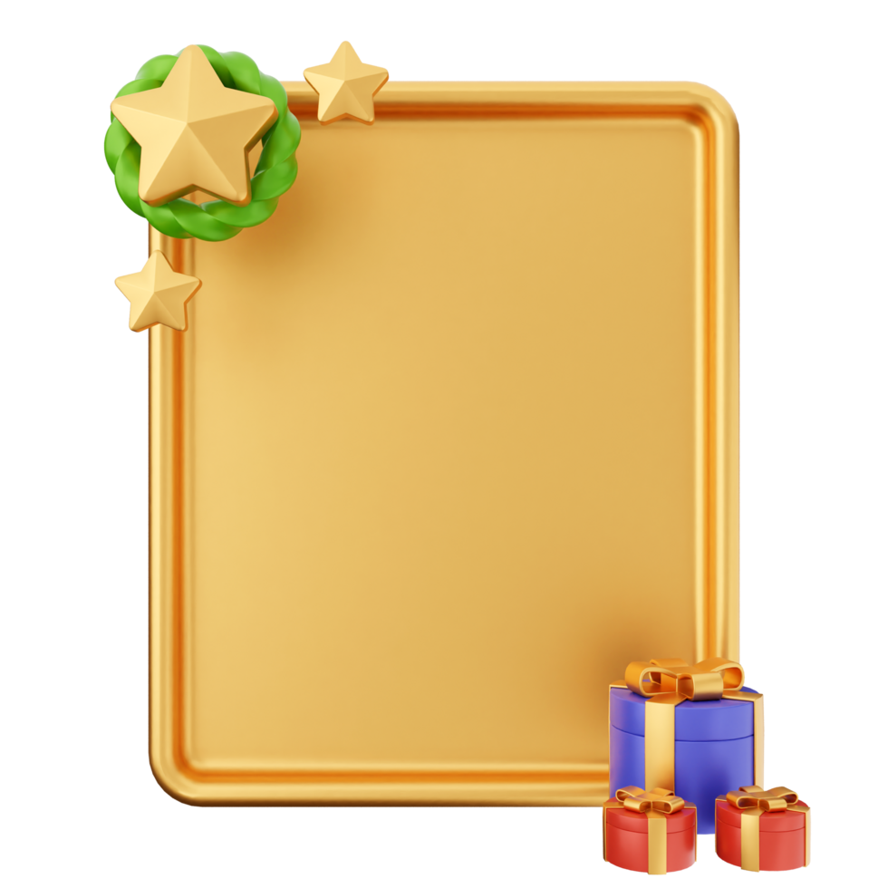 A golden frame with gifts and a star png