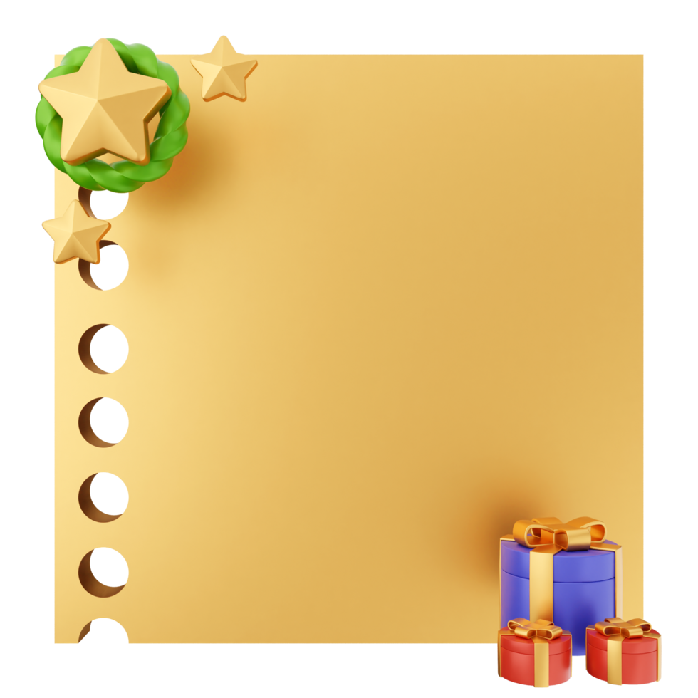 A golden paper with presents and stars png