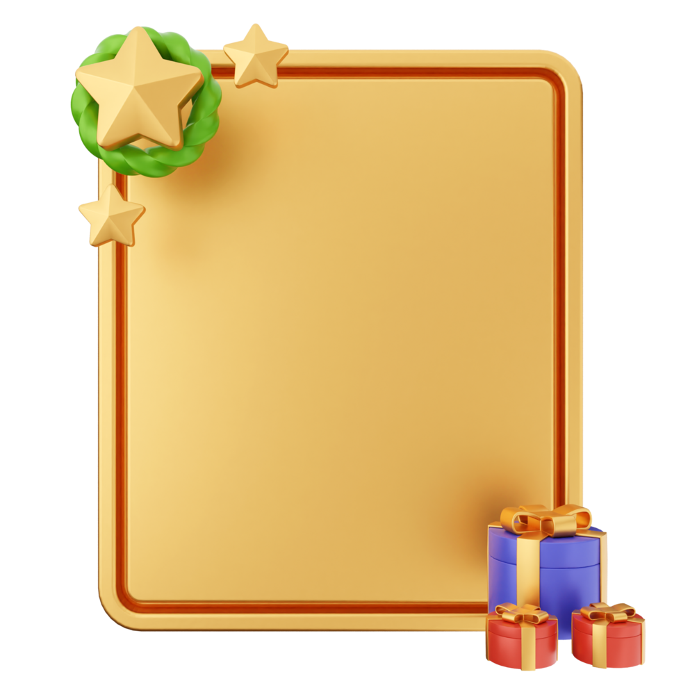 A gold frame with presents and a star png