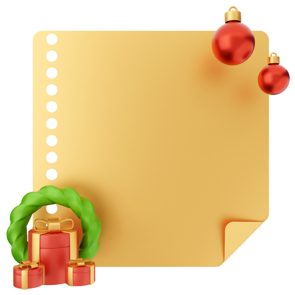 Christmas gift box with a paper note and christmas decorations png