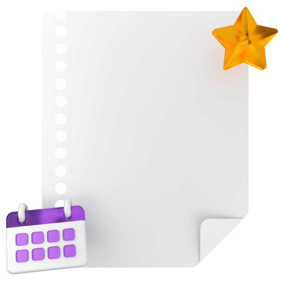 A calendar and a star on a sheet of paper png