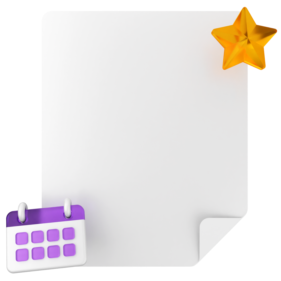 A calendar and paper with a star on it png