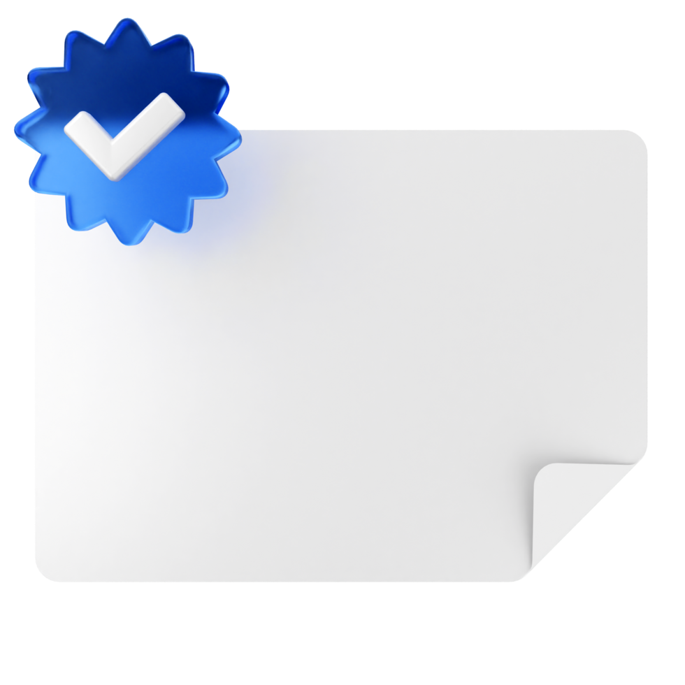 A white paper with a blue check mark on it png
