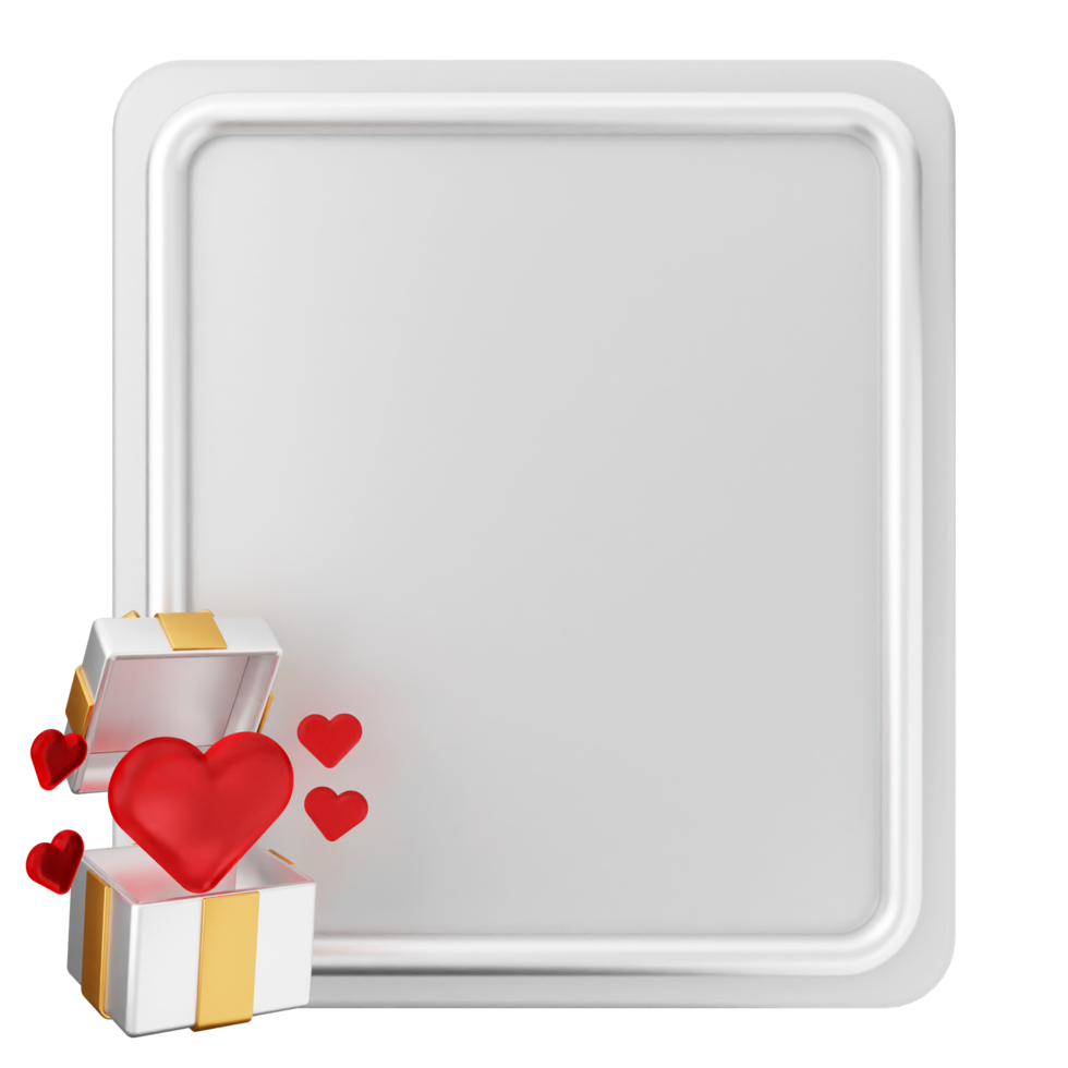 A white frame with a red heart and a box png
