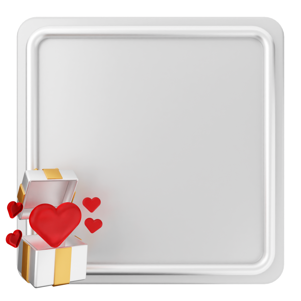 A white square with a red heart and a box png