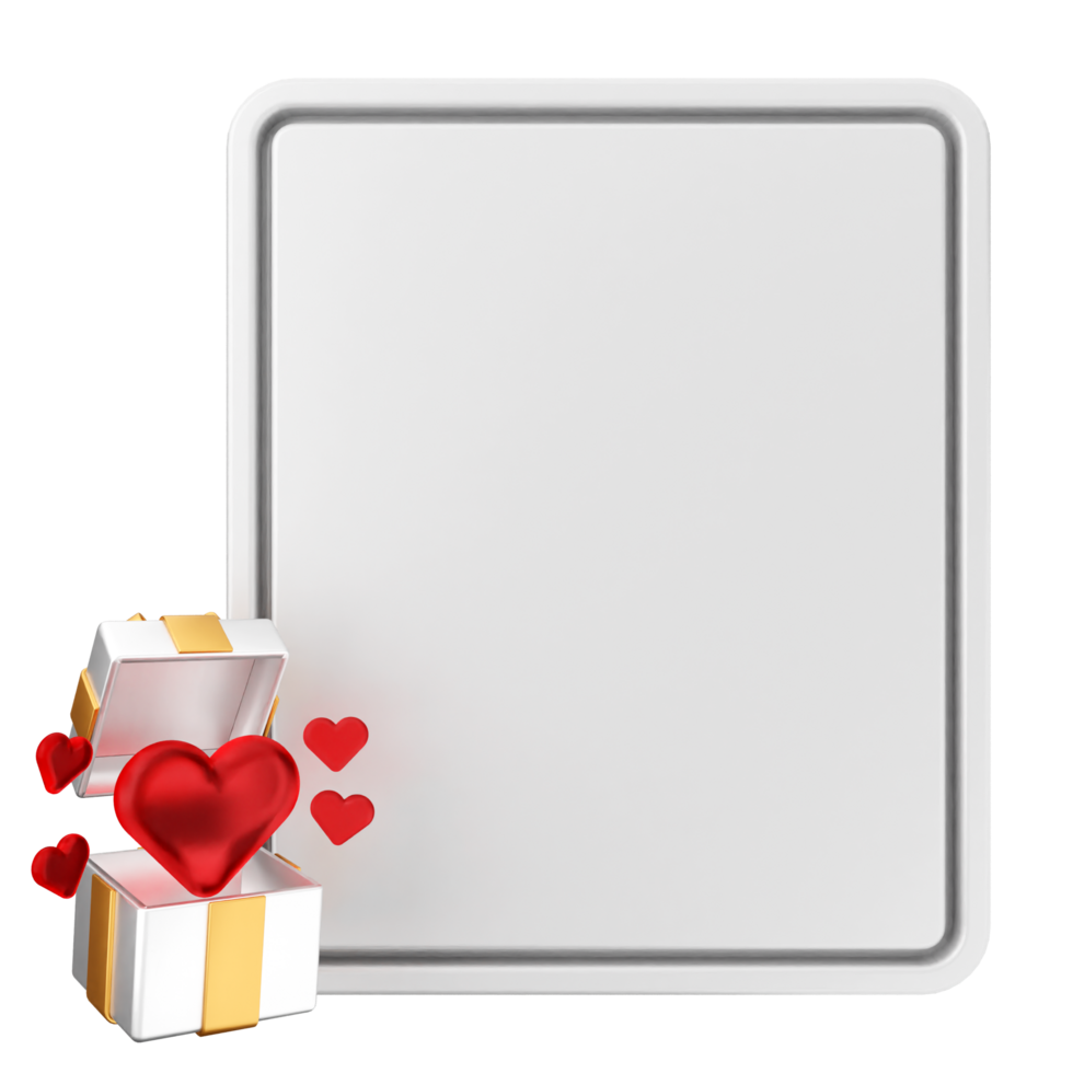 A blank white board with a red heart and a box png