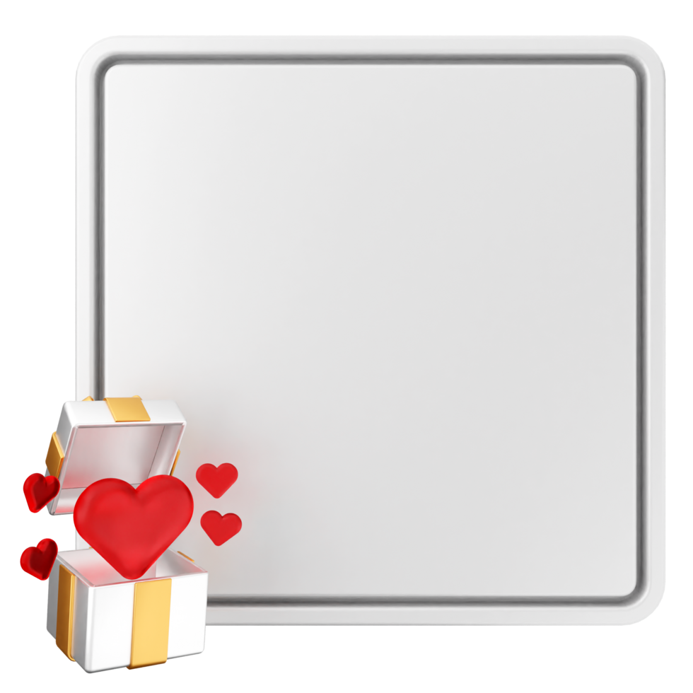 A white frame with a heart and a box png