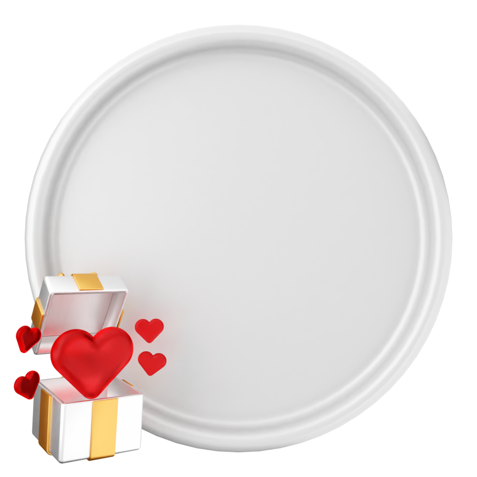White plate with red heart and gift box on black background png
