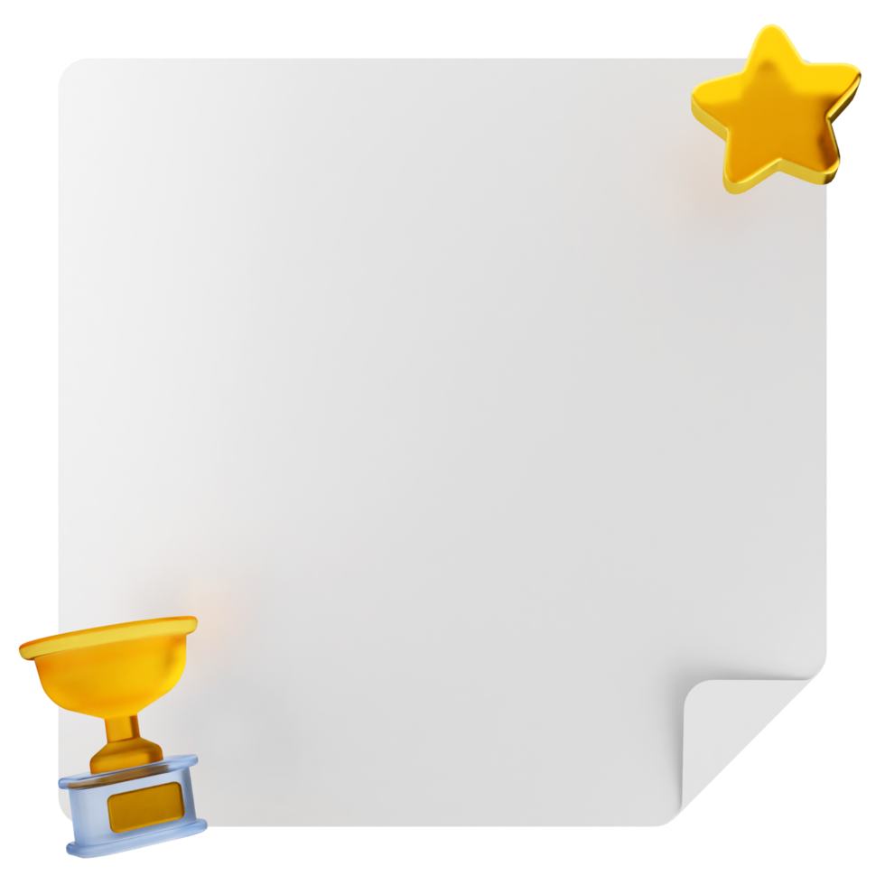 A white paper with a star and gold trophy png