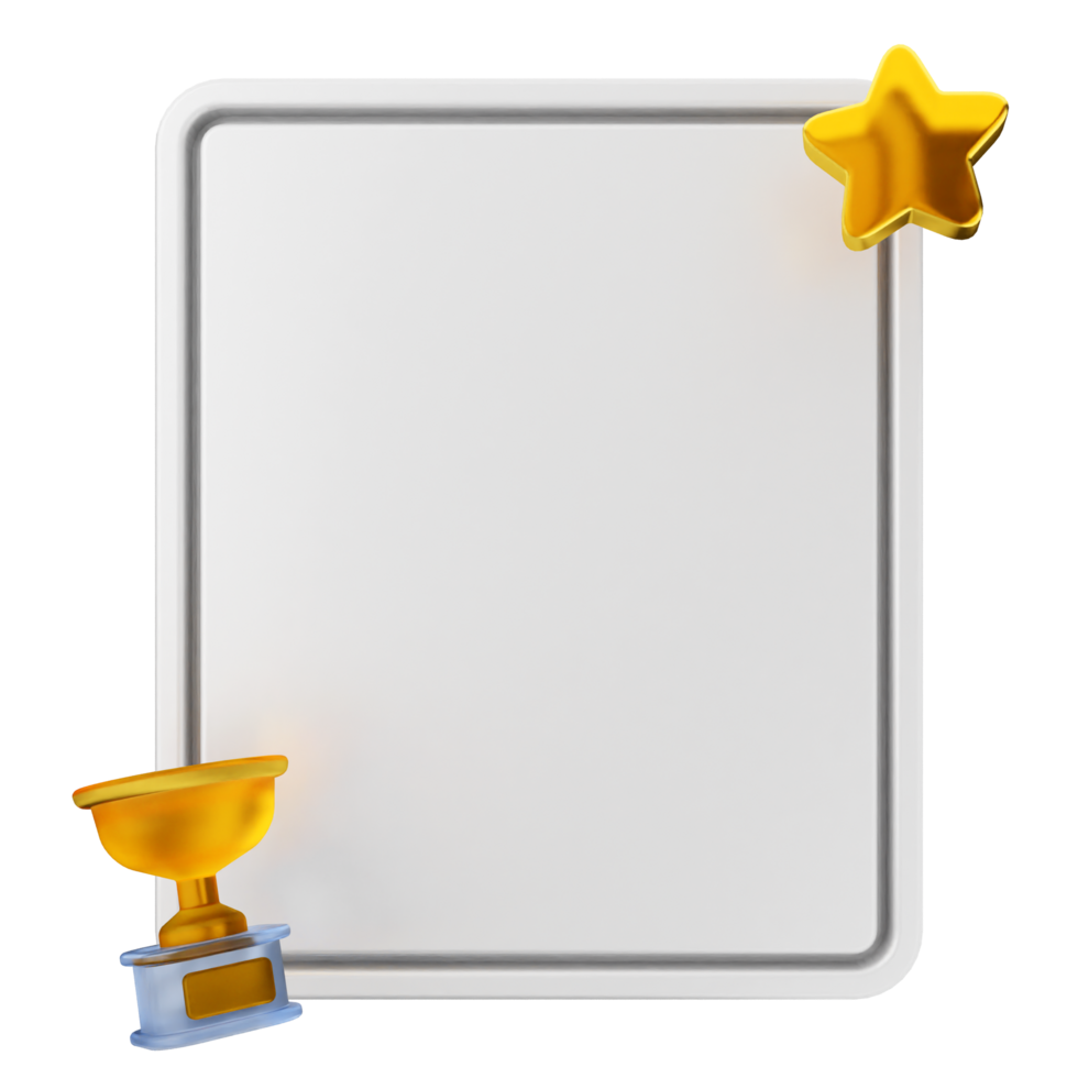 A white board with gold stars and a trophy png