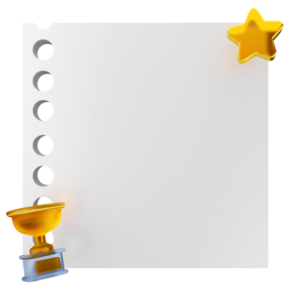 A sheet of paper with a star and gold trophy png