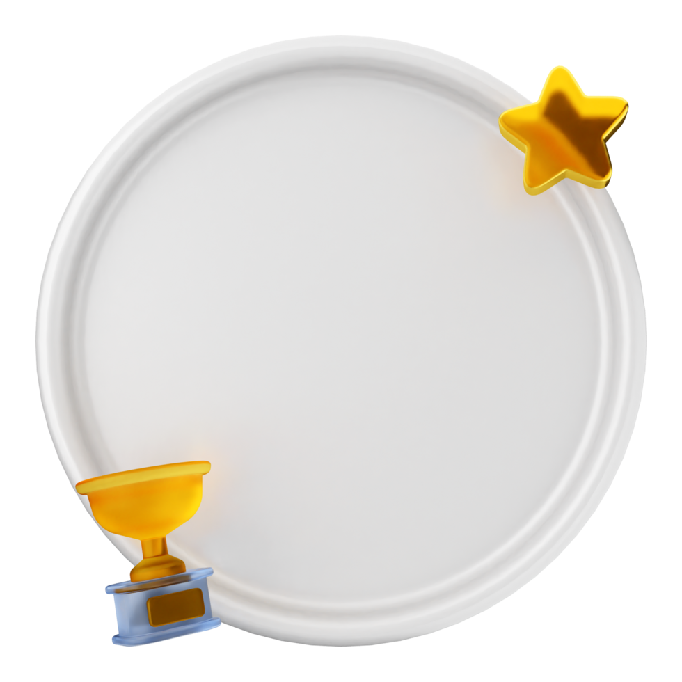 A white plate with two gold stars and a trophy png
