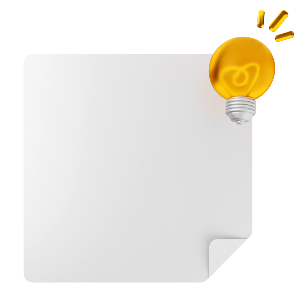 A white paper with a light bulb on it png