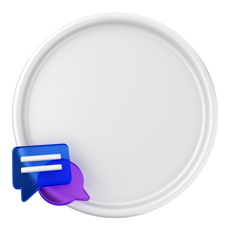A white plate with a purple speech bubble on it png