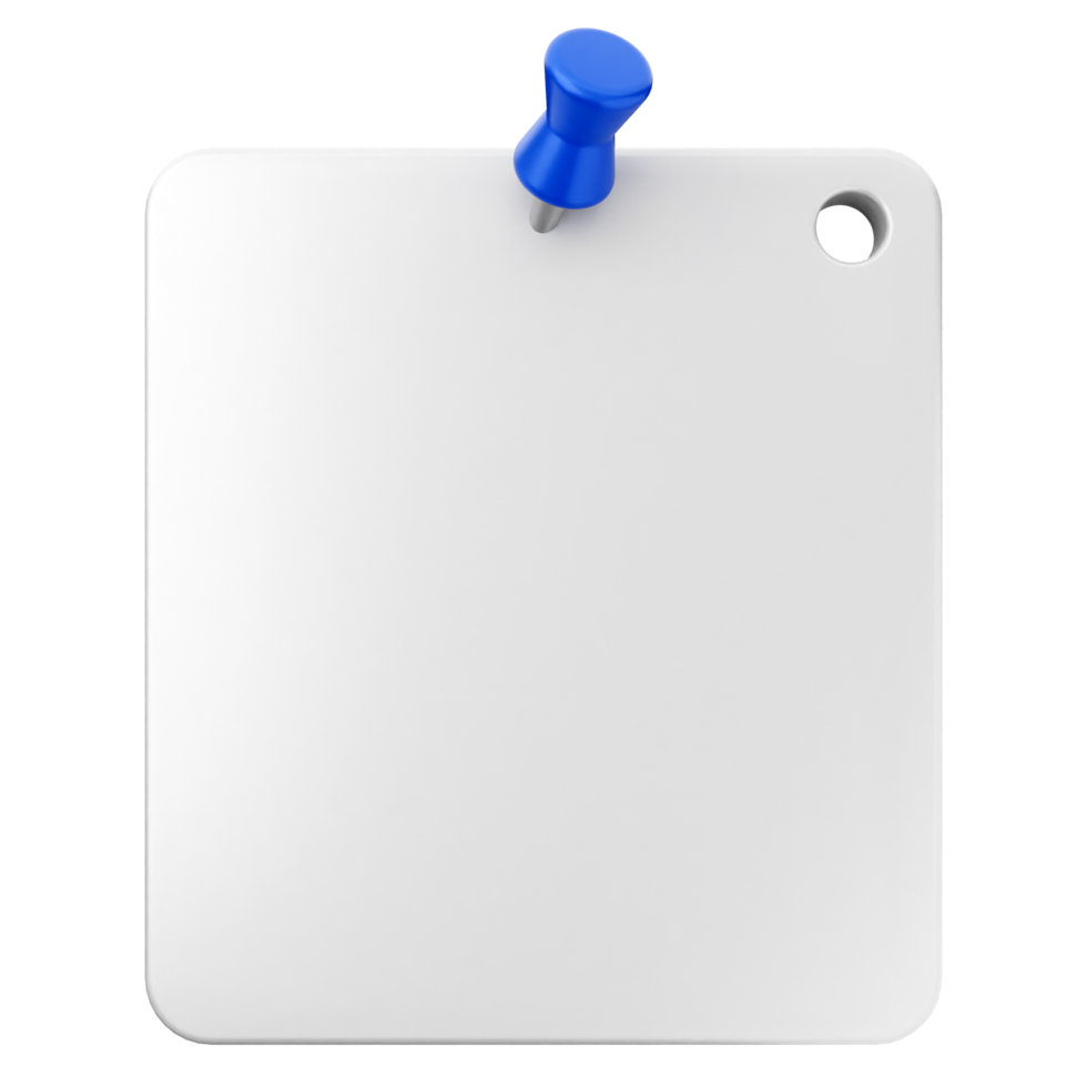 A white board with a blue push pin on it png
