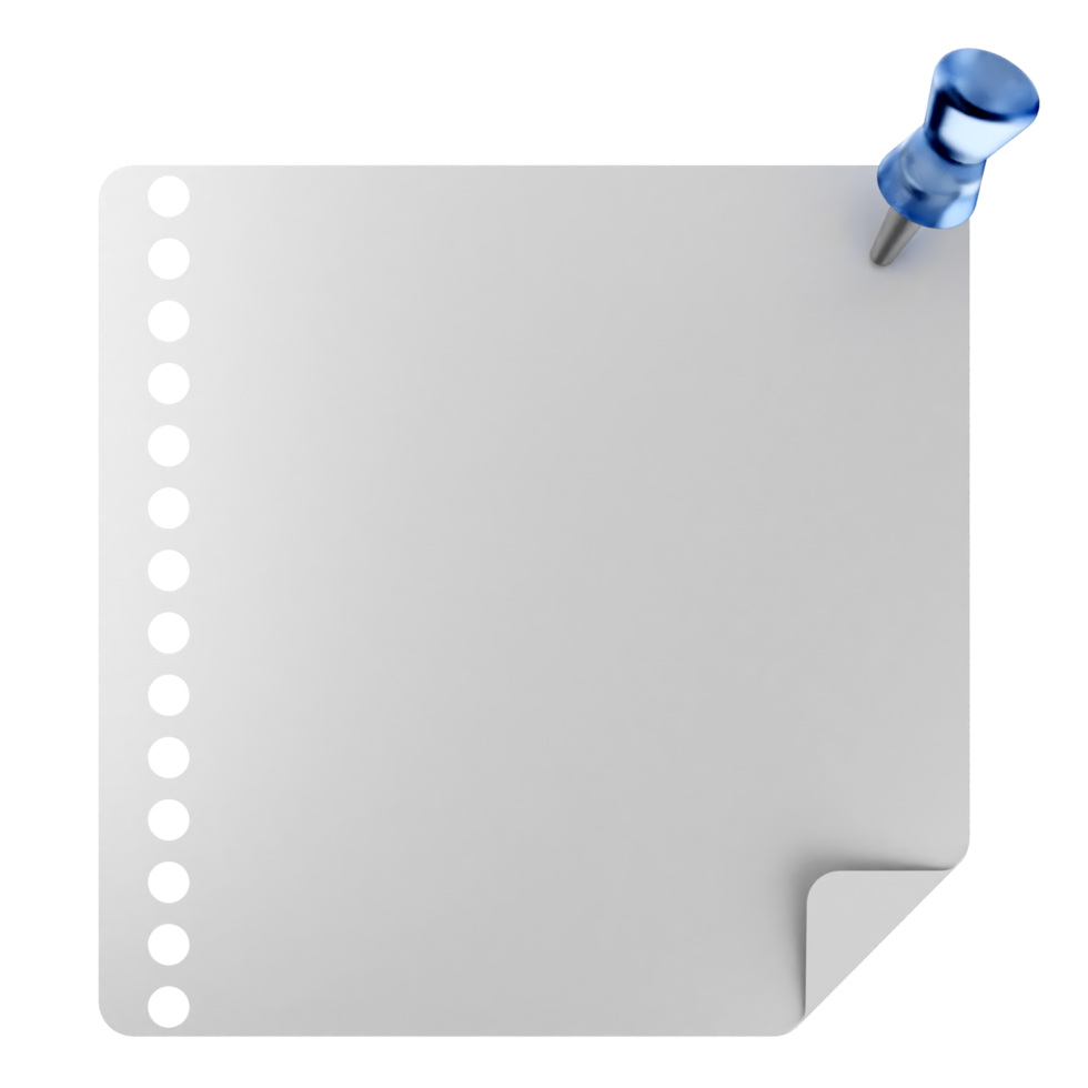 A white sheet of paper with a blue push pin png
