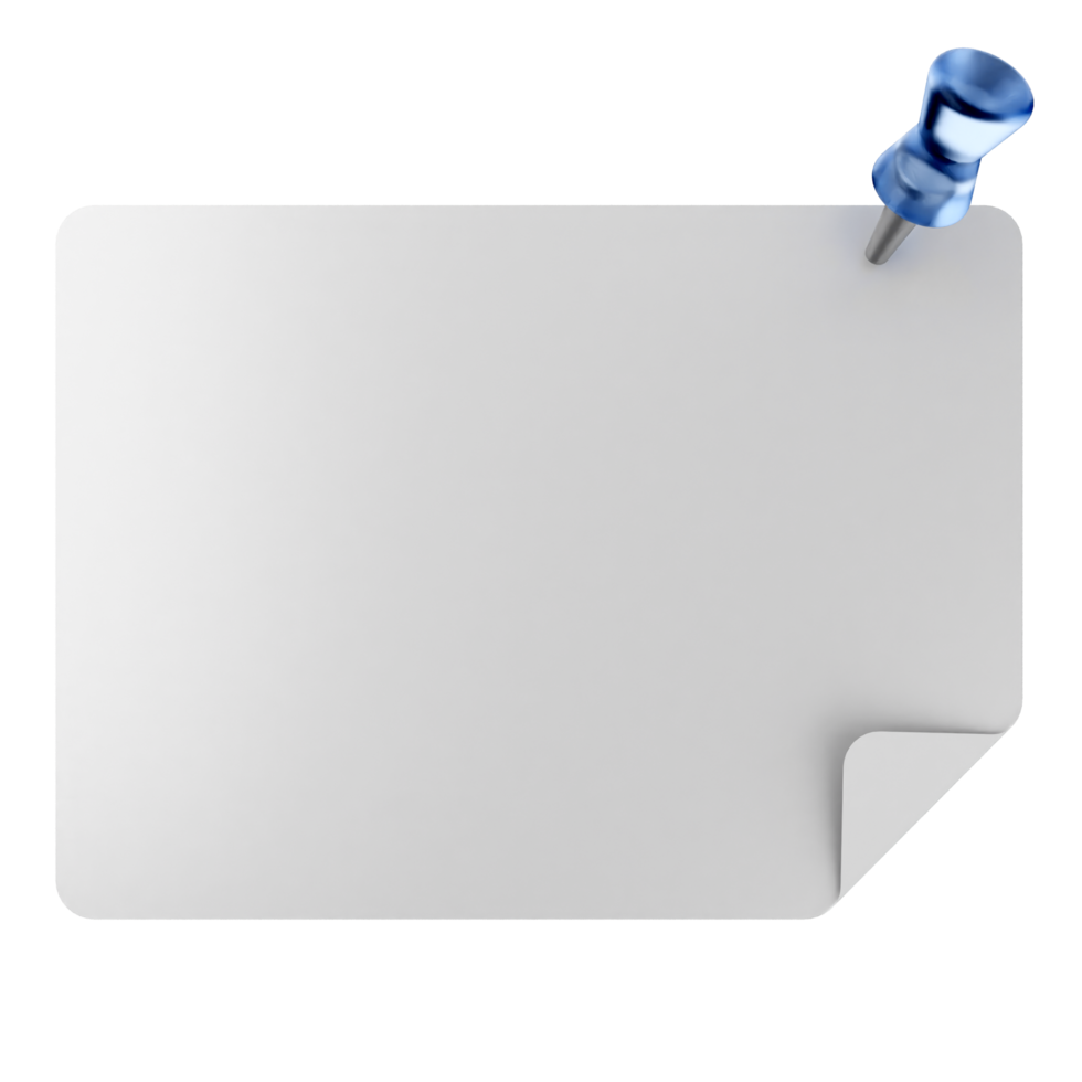 A white paper with a blue push pin on it png