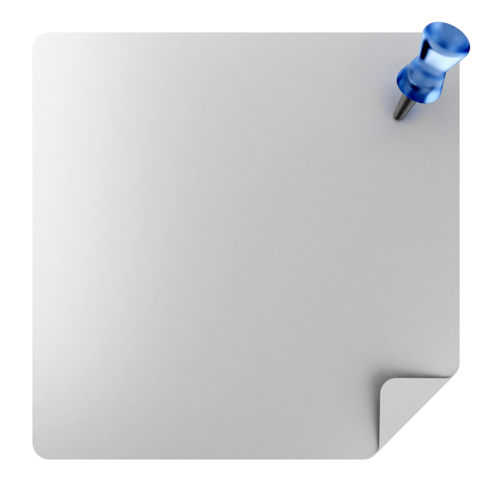 A blue push pin on a white paper with a blank sheet png