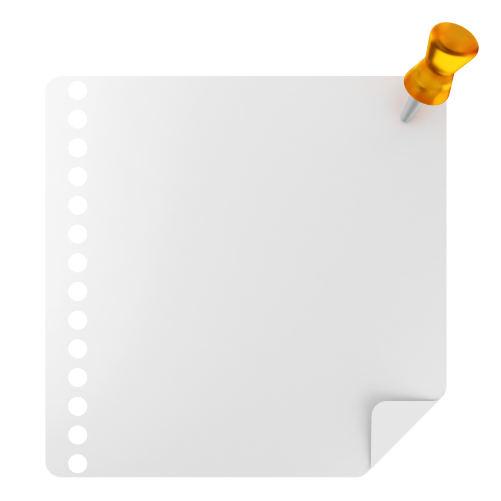 A white sheet of paper with a push pin png