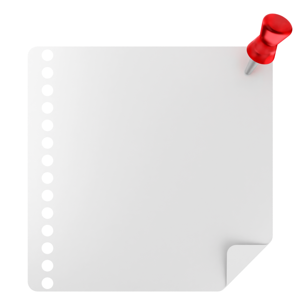A white sheet of paper with a red push pin png