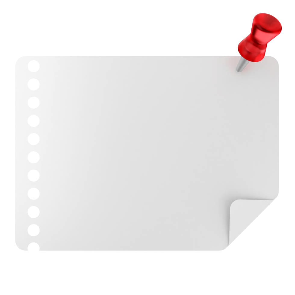 A white sheet of paper with a red pin png