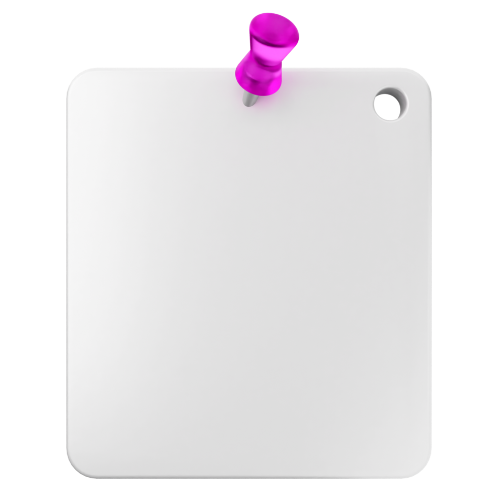 A pink push pin on a white square png