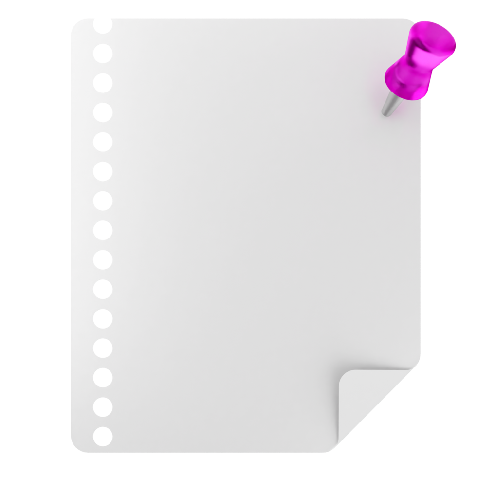 A white paper with a pink push pin on it png
