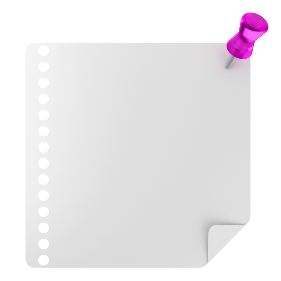 A pink push pin on a blank sheet of paper png