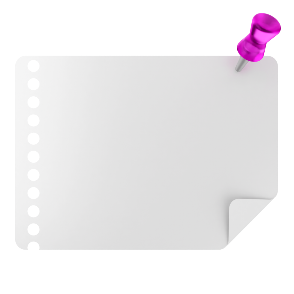 A pink push pin on a blank piece of paper png