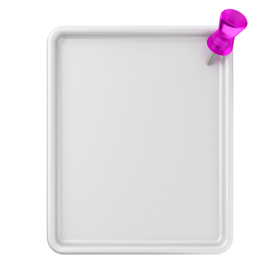 Blank white clipboard with pink push pin on black background png
