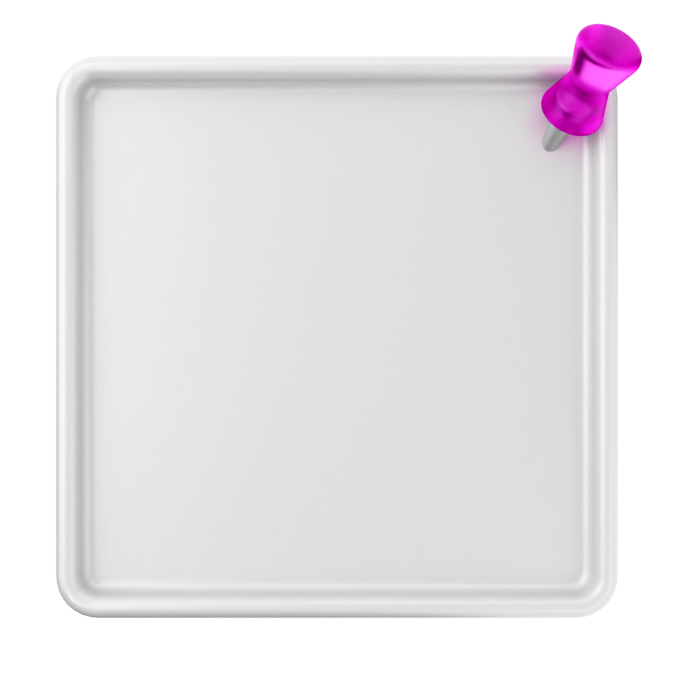 Blank white square with pink push pin on black background png