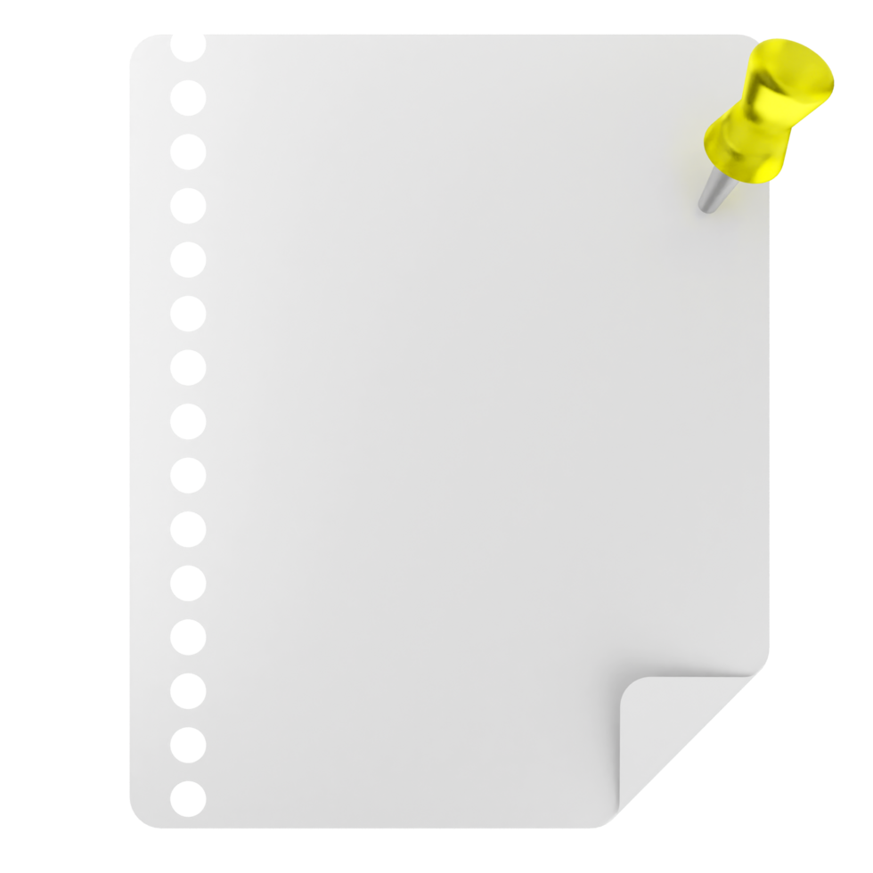 A white sheet of paper with a yellow pin png