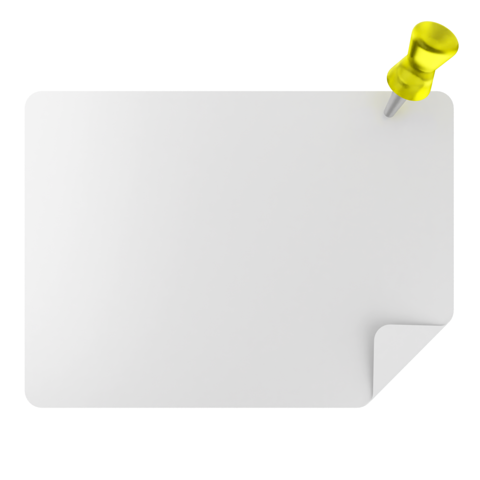 A yellow push pin on a blank piece of paper png