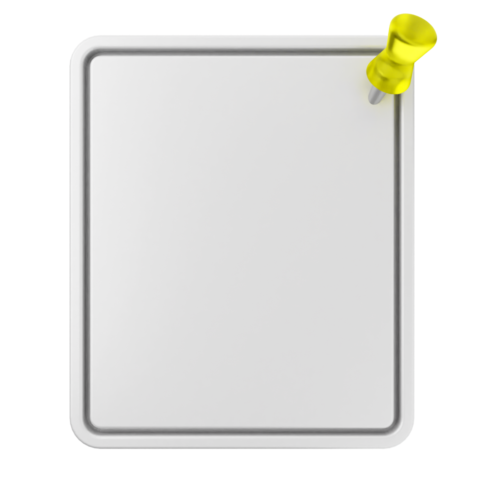 A white board with a yellow push pin on it png