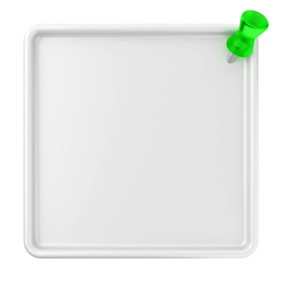 Blank white square with green push pin on black background png