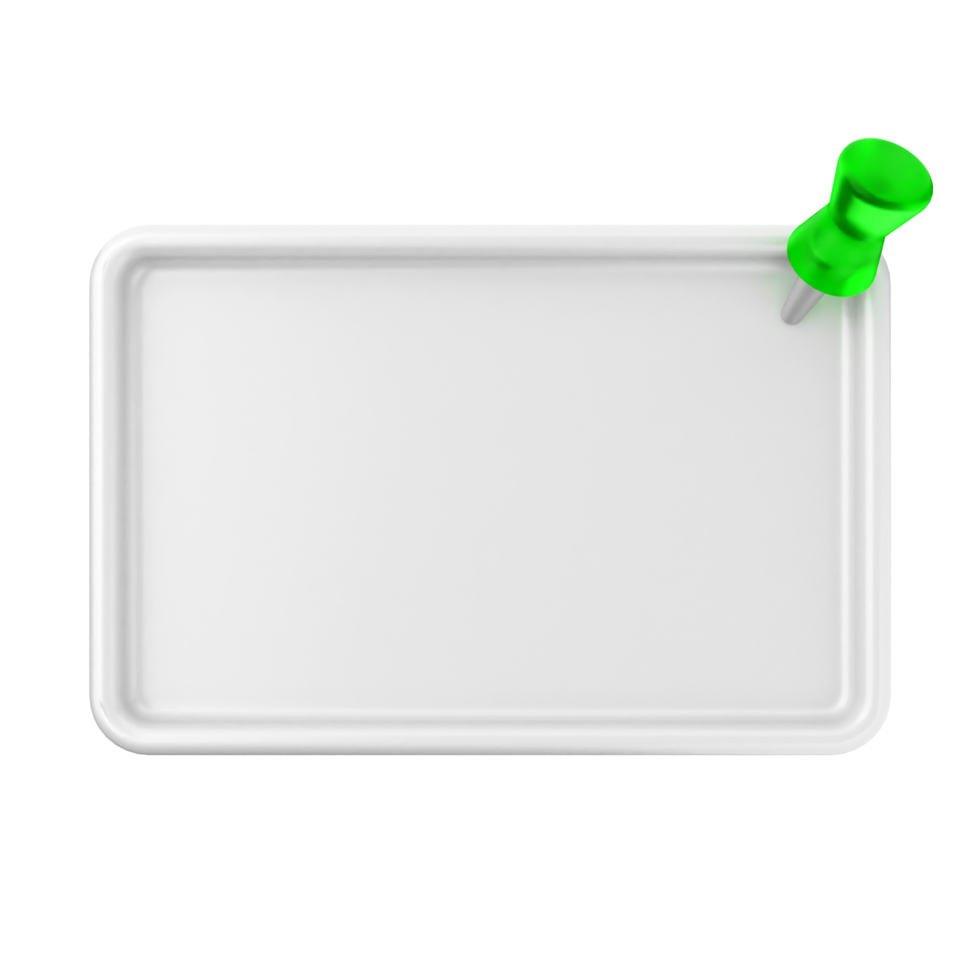 Blank white plastic tray with green push pin on black background png