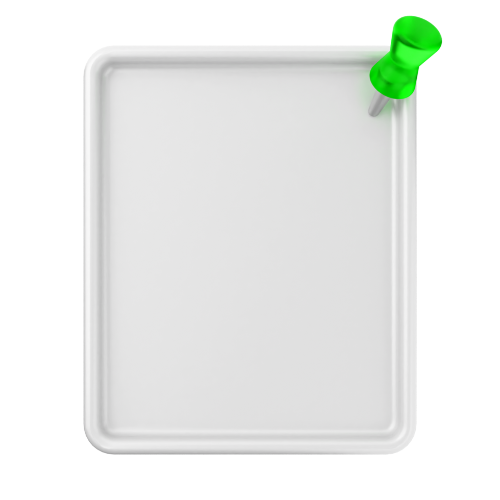 Blank white board with green push pin on black background png