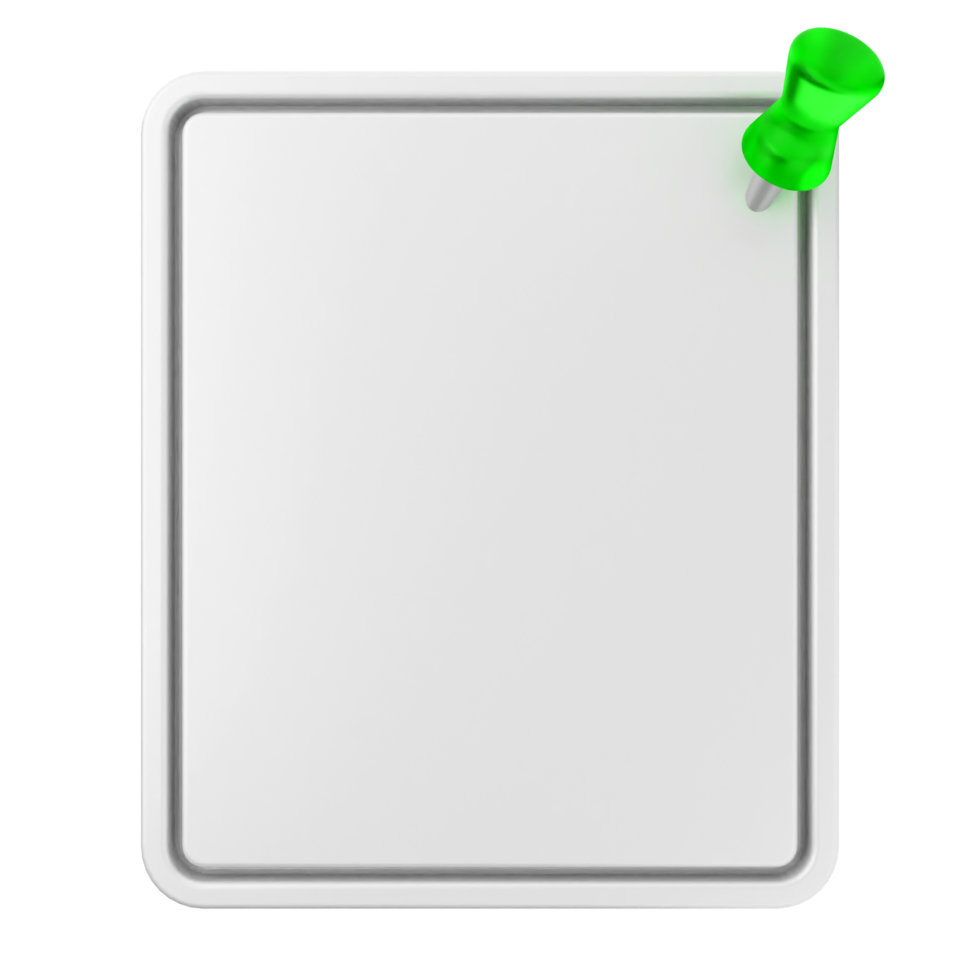A white board with a green push pin on it png