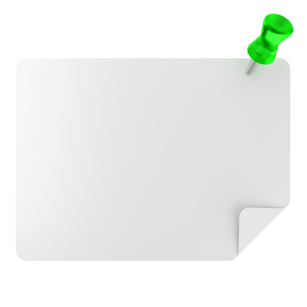 A green push pin on a blank piece of paper png